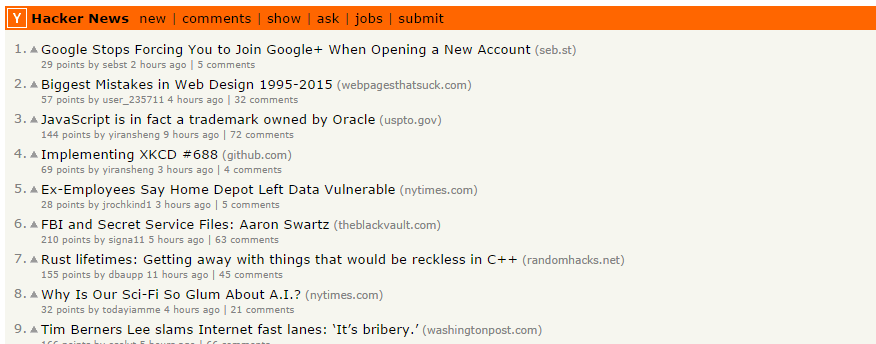 screen short of this blog on position one in hacker news